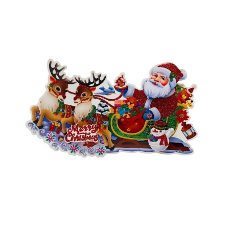 Sticker decorativ Craciun 3D cu sclipici 24x13 cm Mos si reni [2]