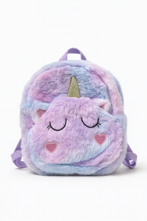 Jocuri si Jucarii - Rucsac plus Unicorn mov pentru copii, foarte moale, multicolor pastel, 20x18 cm