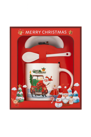 Set Cana Craciun cu Lingurita si Farfurioara – Model Mos Craciun cu Masina [1]