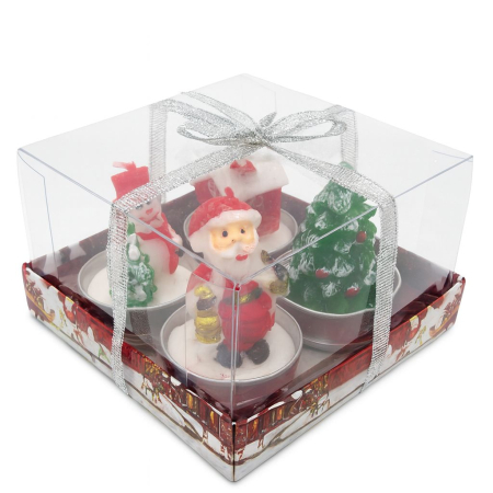 SET LUMANARI DECORATIVE CRACIUN IN CUTIE TRANSPARENTA CU FUNDITA [0]