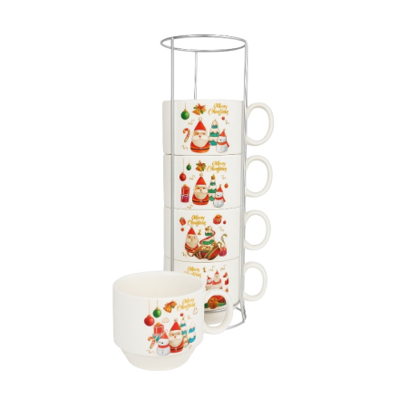 Set 4 Cani Ceramice cu Suport – Model Christmas Gnomes, Design Festiv [1]