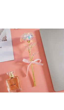 Trandafir auriu cu floare alba irizata, cutie si punga cadou incluse [1]