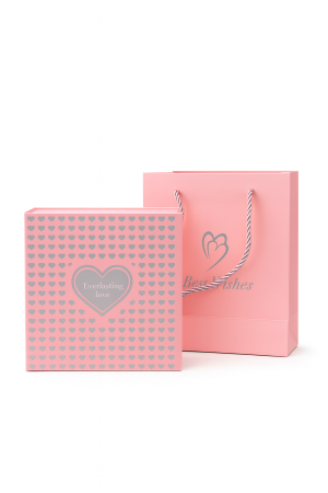 Set cadou premium roz 15x15x5 cm cu trandafiri decorativi si colier LOVE, cutie eleganta + punga [1]