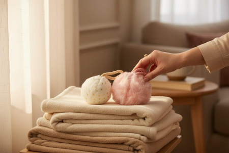 Set 12 globuri decor pufoase 6 cm per glob, culori combinate cu snur textil [1]