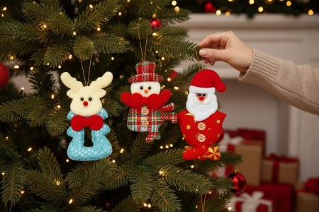 Decoratiuni brad Craciun ren om zapada si mos craciun set 12 buc, aprox 14cm per figurina [1]