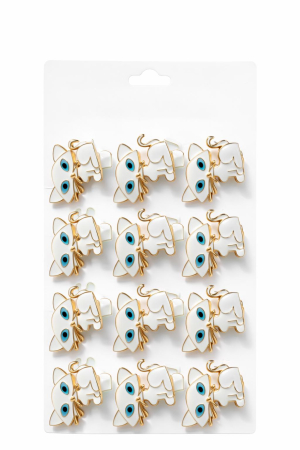 Martisoare - Set 12 brose martisor pisica alba cu ochi albastri 15x9cm