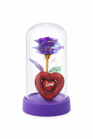 Cupola cu floare artificiala LED si decor inima, 14.5 x 7 cm [1]