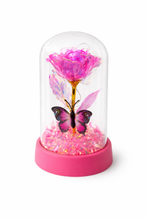 Cupola cu Trandafir Royal Pink si Fluture, LED, 15x9 cm [1]