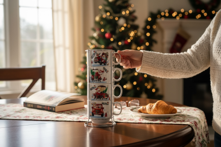 Set 4 Cani Ceramice cu Suport – Mos Craciun la Volan, Model Christmas Car [2]