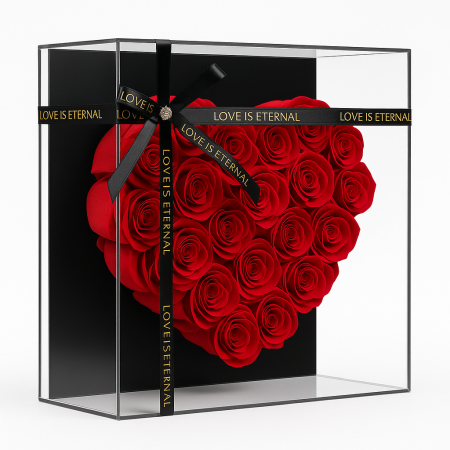 Cutie 33 Trandafiri din Sapun Rosii in Forma de Inima 29x29 cm cu LED Premium [1]