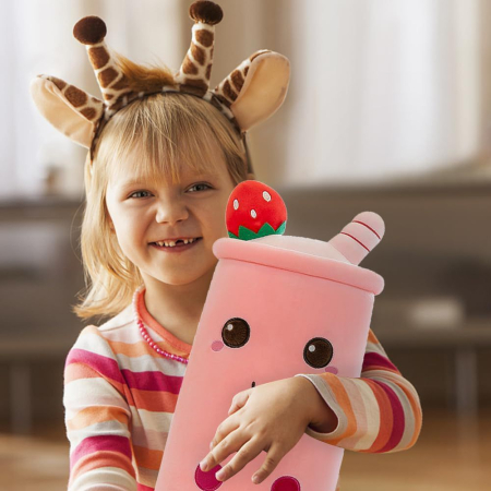 Plus Boba Capsuna 100 cm – Perna Gigant Kawaii, Jucarie Pufoasa, Cadou XXL [1]