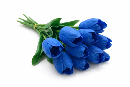 Set 10 lalele artificiale albastru intens soft touch, fir individual 33cm [3]