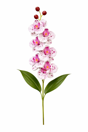 Idei de Cadouri - Orhidee artificiala eleganta alba cu pete mov, 6 flori si 3 boboci, 60 cm