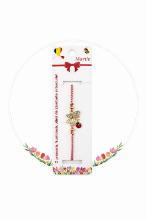 Set 12 bratari martisor cu fluture si buburuza, snur rosu alb, ambalate individual [3]