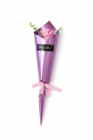 Buchet cu 1 trandafir de sapun roz pal, ambalaj elegant cadou, 33x8cm [1]