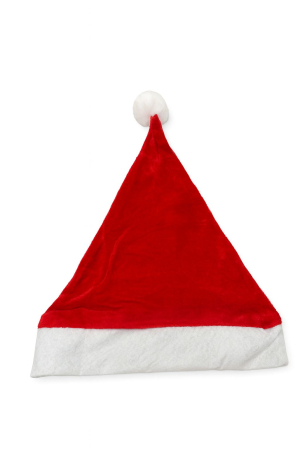 Decoratiuni de Craciun Engros - Caciula Mos Craciun din plus rosu cu margine alba si pompon