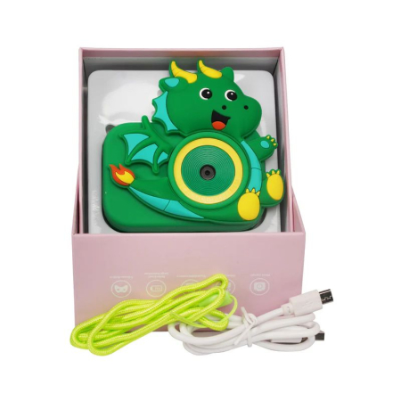 Camera foto digitala pentru copii 4800 MP, 8x zoom, model dragon verde, 11.5x11.5cm [2]