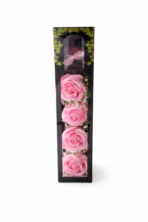 Sticla Decorativa cu 4 Trandafiri Roz si LED, Cadou Romantic Elegant, 31x7x9 cm [2]