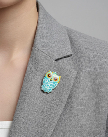 Set 12 brose martisor bufnita colorata simbol intelepciune 15x9cm [2]