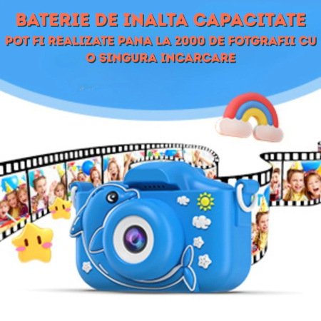 Camera foto digitala pentru copii 4800 MP, 8x zoom, model albastru delfin12.5x11.5cm [3]