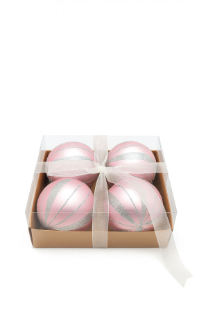 Set 4 globuri roz cu sclipici argintiu – ornamente brad Craciun, 16x16x7cm [2]
