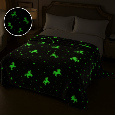 Patura pufoasa fosforescenta copii, unicorn curcubeu, super soft, 1 KG, 200x230 [1]