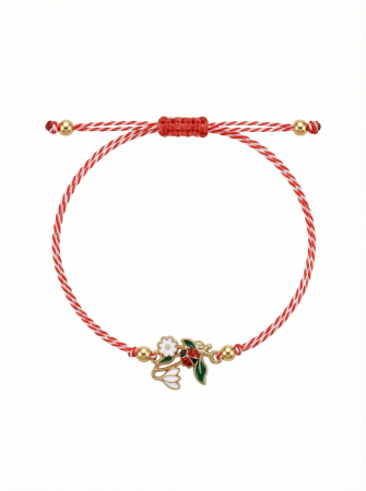 Set 12 Bratari Martisor Ghiocel cu Floare Alba si Buburuza, snur reglabil [1]