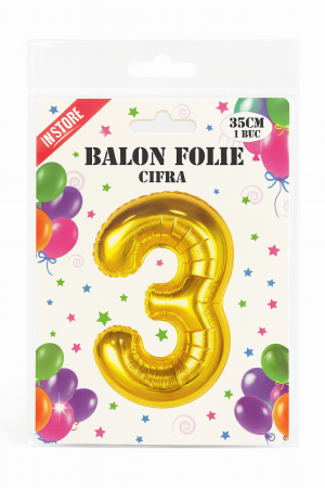 Balon folie cifra 3 auriu, 35 cm, pentru aniversari si decoratiuni, 1 buc [1]