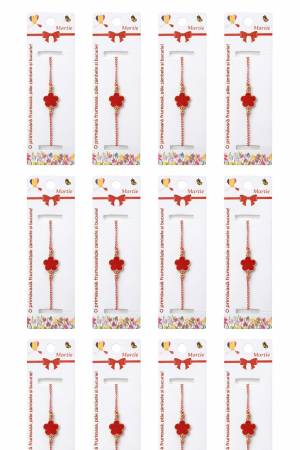 Set 12 bratari martisor cu trifoi stilizat rosu, snur rosu alb, ambalate individual [4]