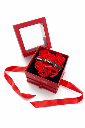 Aranjament trandafiri din sapun in forma de inima cu sertar bijuterii si cutie cadou, 12.5x12.5x10cm [2]