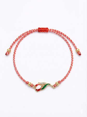 Set 12 bratari martisor cu lalea metalica rosie, snur reglabil, simbol primavara [1]