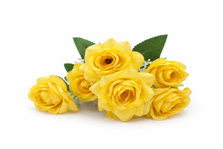 Buchet artificial deosebit cu 7 trandafiri catifelati galben intens 30 cm [2]