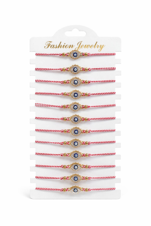 Accesorii Confectionare Martisoare - Set 12 bratari martisor talisman protector auriu cu strasuri