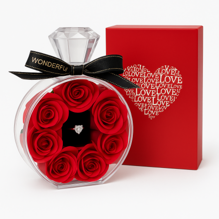 Cutie Cadou cu 7 Trandafiri din Sapun si Cutiuta Bijuterii cu Inel 14x10.5 cm [1]