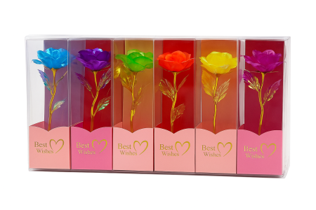 Set 7 trandafiri holografici cu LED, Best Wishes, multicolor, 26x7 cm, cadou elegant [1]