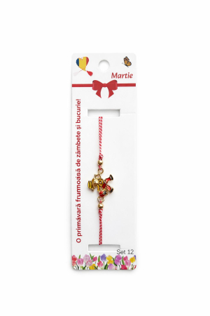 Bratara Martisor - Set 12 bratari martisor cu figurina cosar norocos, snur reglabil rosu-alb