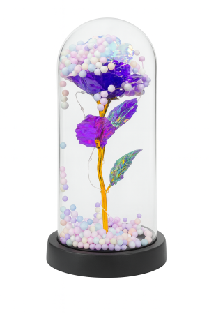 Cupola decorativa cu trandafir acrilic mov, bile pastel si lumini LED, 22x11 cm [1]
