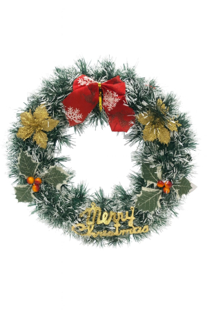 COROANA DECORATIVA CRACIUN CU FUNDA ROSIE FRUNZE SI MERRY CHRISTMAS, 30cm [1]