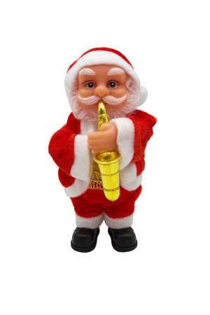 Decoratiuni interactive de Craciun - Mos Craciun muzical cu saxofon – figurina decorativa Craciun, 17cm