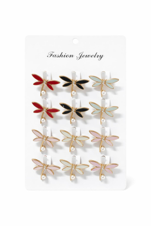 Martisoare - Set 12 brose martisor libelula colorata cu perluta, simbol echilibru si speranta 15x9cm