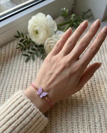 Set 12 Bratari Martisor Fluturas Mov, Snur Alb-Rosu Reglabil, 20x11 cm [2]