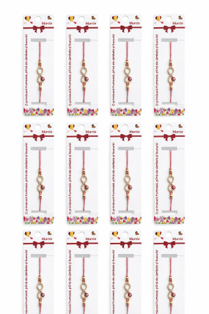 Set 12 bratari martisor cu simbol infinit si ochi norocos, snur reglabil rosu-alb [4]