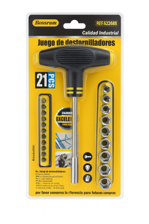 Bricolaj Engros - Set Surubelnita Tip T cu 21 Piese Bossram – Industrial Quality, Bits + Tubulare