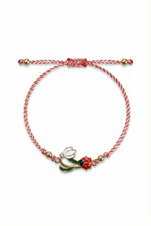 Set 12 bratari martisor cu ghiocel si buburuza, snur rosu alb, ambalate individual [1]