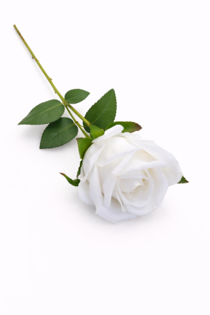 Trandafir artificial alb pur cu petale catifelate si frunze 46 cm calitate superioara [1]