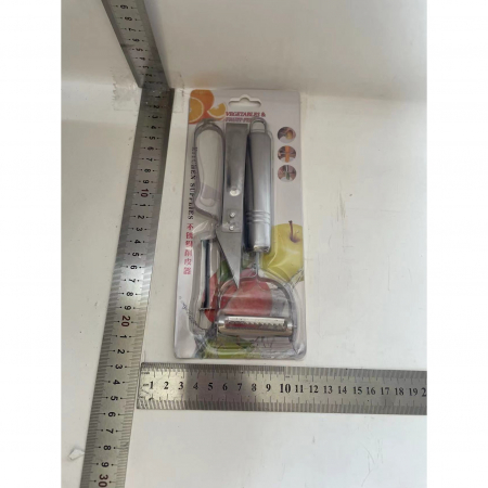 Accesorii de Curatat Decojit Fructe Legume, , Set 3 Piese, Feliator Cutit Decojitor, Legume si Fructe, din Otel Inoxidabil, cu Maner, Argintiu [3]