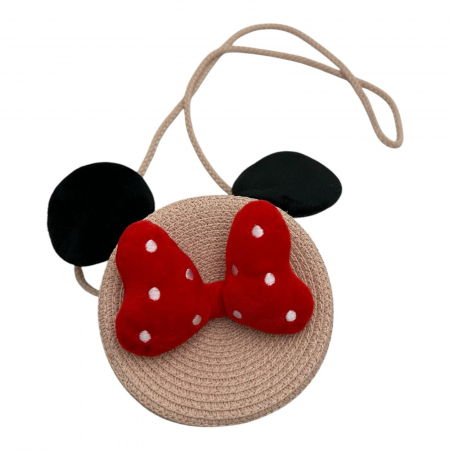 Accesoriu fashion pentru fetite – poseta cu fundita si urechiuse, din paie calitate superioara,  [1]