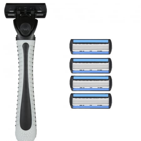 Articole pentru Casa Engros - Aparat de Ras Manual, , din Otel Inoxidabil, Suport Lama + 4 Capete de Schimb Incluse, Cutie pentru Lame, Negru