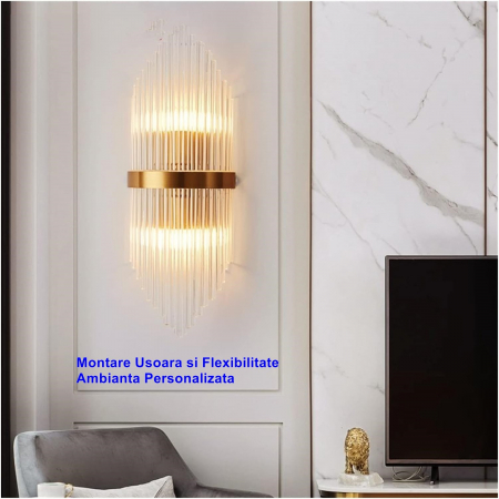 Aplica de Perete, , pentru Interior, din Otel Inoxidabil si Sticla, LED, Auriu, 45x18 cm [4]