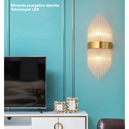 Aplica de Perete, , pentru Interior, din Otel Inoxidabil si Sticla, LED, Auriu, 45x18 cm [3]